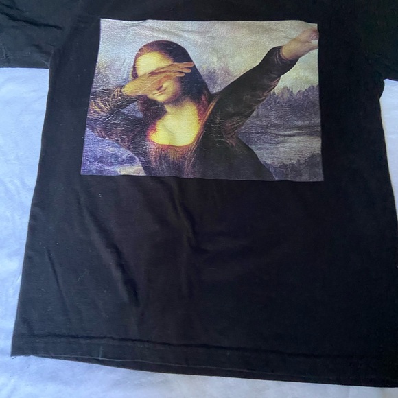 Black Graphic Tee with Mona Lisa Dab souvenirs of Paris see measurements - Picture 1 of 5